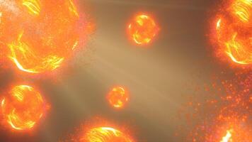 A vibrant depiction of floating orange spheres in a cosmic environment, resembling microscopic particles or cells in a glowing, ethereal space video