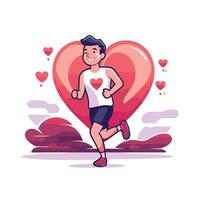 Man running with heart shape in background vector