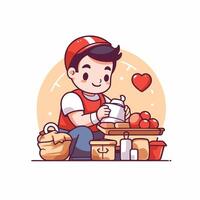 A man is sitting at a table with a heart vector