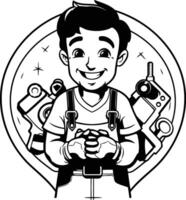 A cartoon character with a wrench in his hand vector