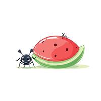 A bug and a watermelon are sitting next to each other vector