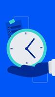 2D animation of a hand holding a large clock, depicting time management, deadlines and productivity video