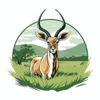 Antelope in the grass with mountains in the background vector