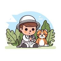 A cartoon character with a tiger and a man in a hat vector