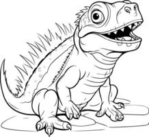 An iguana coloring page with a cute face vector