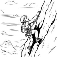 Rock climber on the side of a mountain coloring pages vector
