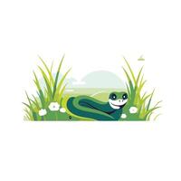 A green snake is lying in the grass vector