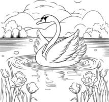 Swan coloring pages for kids vector