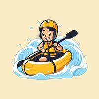 A boy in a yellow raft on a wave vector