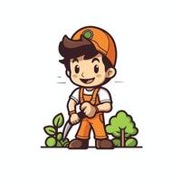 A cartoon character with an orange hat and overalls vector