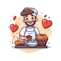 A cartoon baker with heart shaped bread vector