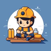A cartoon character in a hard hat working on a project vector