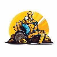 Construction worker on a bulldozer vector