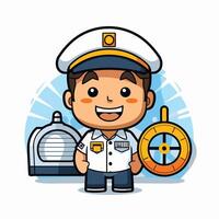 Cartoon sailor with a compass and a ship vector