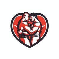 Two wrestlers hugging in a heart shape vector