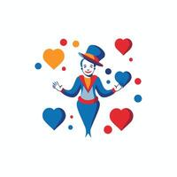 A circus clown with hearts around him vector