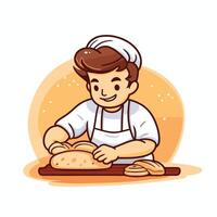 A man in an apron is making bread vector