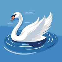 A white swan floating on the water in a blue sky vector