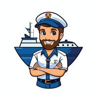 Captain cartoon character with ship in background vector