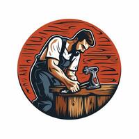 A man with a hammer and chisel in his hand vector