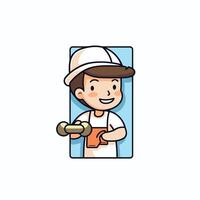 A cartoon character holding a hammer vector