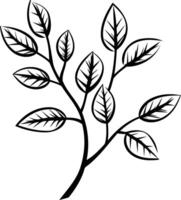 A black and white drawing of a tree with leaves vector