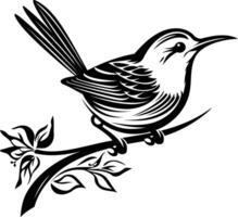 Bird on branch with leaves vector