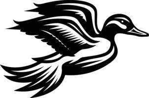 A black and white drawing of a duck flying vector