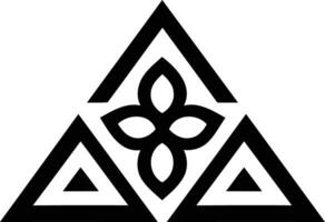 A black and white image of a triangle with a flower in the center vector