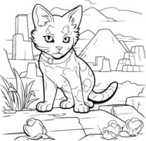 A coloring page with a cat in the desert vector