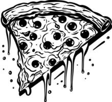 Pizza slice with dripping ink on white background vector