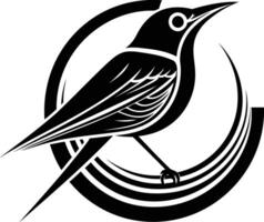 A black and white bird with a circular design vector