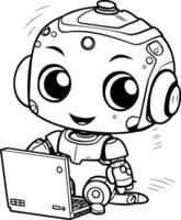 A robot coloring page with a laptop vector