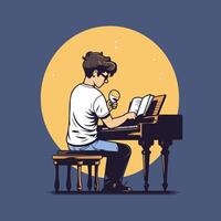A man is playing the piano and reading a book vector