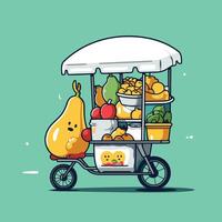 Cartoon food truck with a pear on the back vector