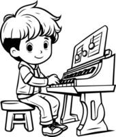 Boy playing the piano coloring pages vector