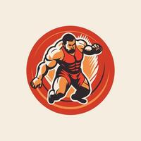 A man in a red shirt and red shorts is running vector