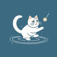 A white cat playing with a ball on a blue background vector