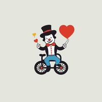 A cartoon clown riding a bicycle with a heart vector
