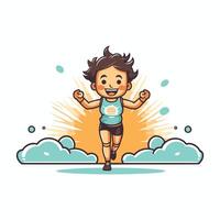 A cartoon boy running in the clouds vector