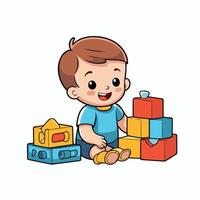 A cartoon boy playing with blocks vector