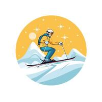A man is skiing down a mountain in a flat circle vector