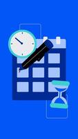 2D animation of a calendar and clock with a pencil ticking off the activity schedule, illustrating completed tasks video