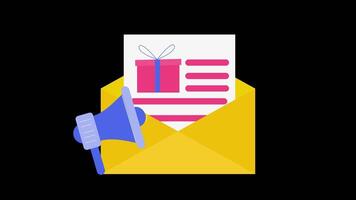 2D animation of an advertisement coming out of an envelope, illustrating the concept of email marketing video