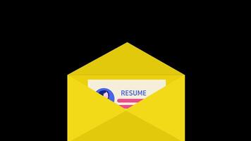 2d animation of resume coming out of envelope, depicting recruitment process video