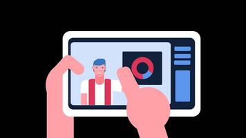 2D animation of a person learning using a online course video