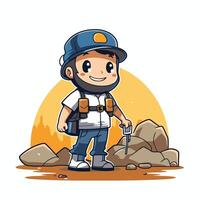 A cartoon character with a hat and a backpack vector