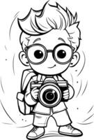 Coloring pages for kids with a camera vector