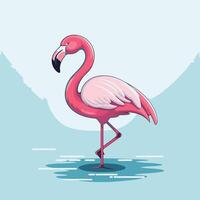 Flamingo standing in water with blue background vector