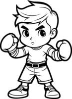 Cartoon boy boxing coloring pages vector